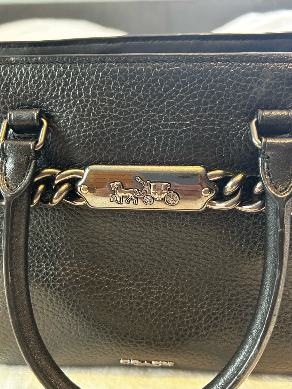 Coach Black Pebbled Leather Satchel with Chain Accent - Picture 2 of 7